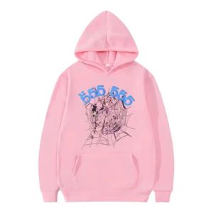 Female model wearing the vibrant and stylish Sp5der 555555 Pink Hoodie
